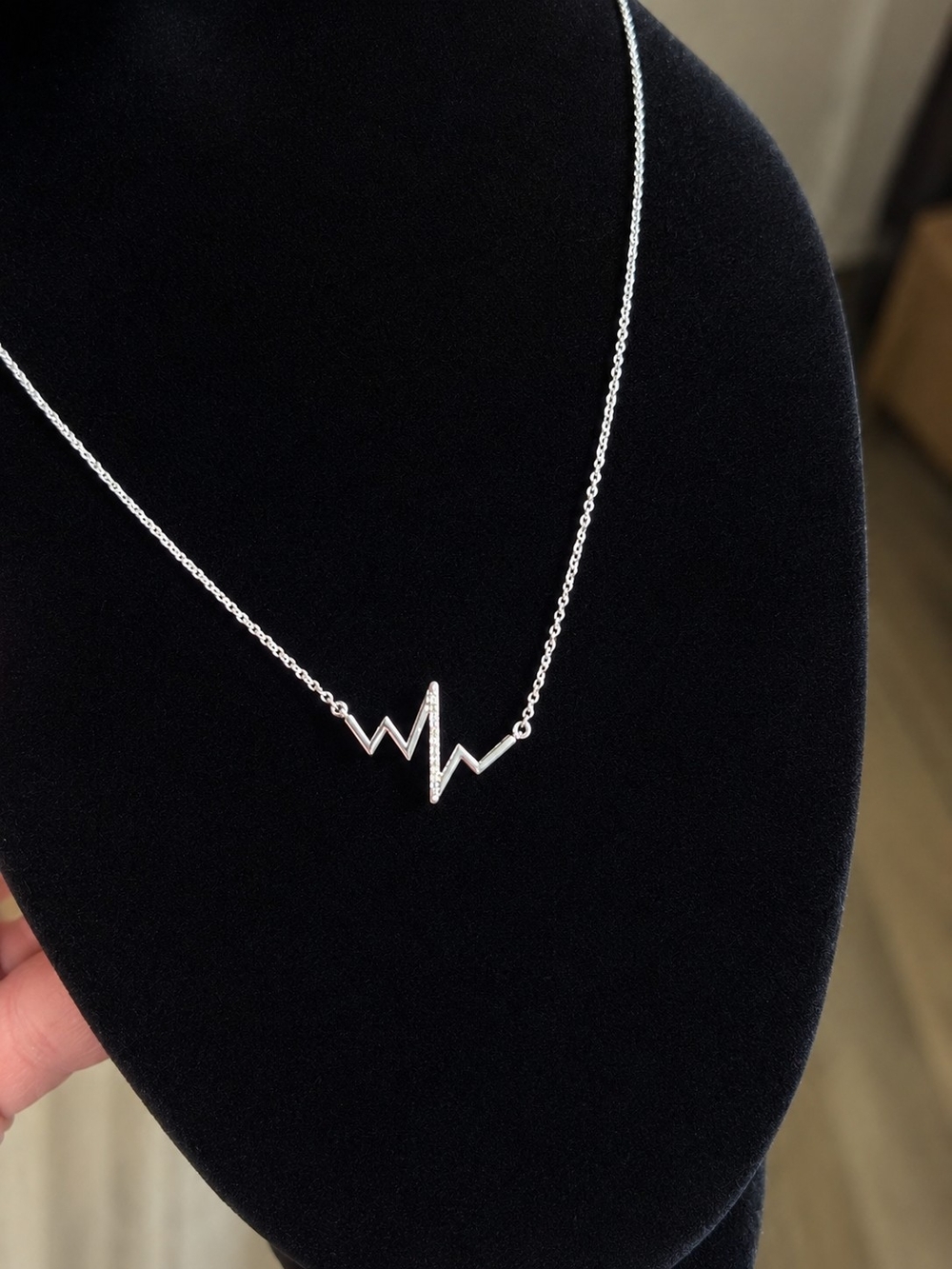 Vintage 925 Sterling Silver Heartbeat (EKG) Diamond Necklace